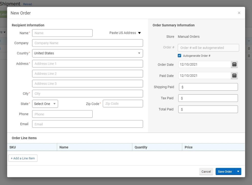 How do I create a manual order in ShipStation?